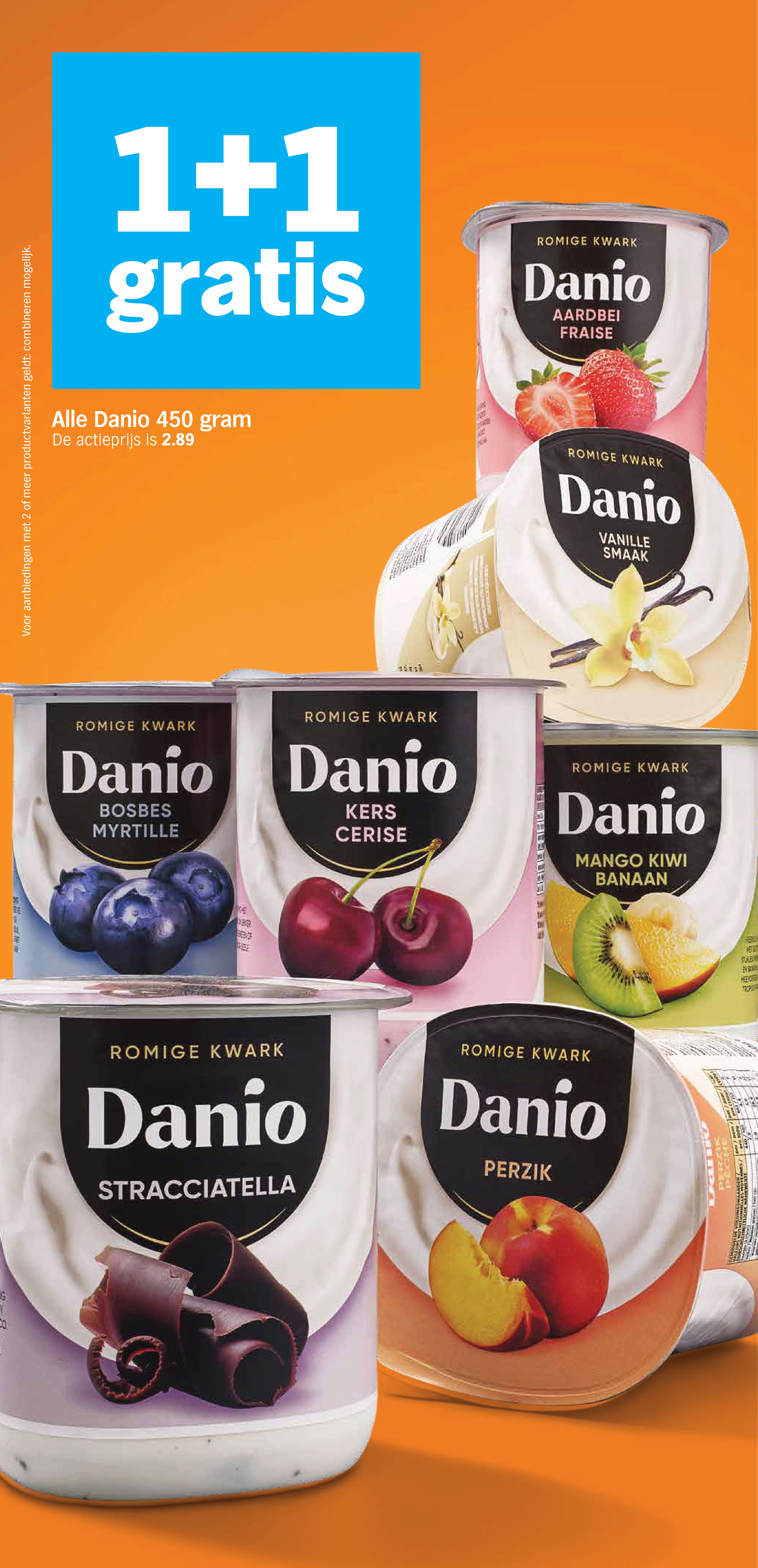 Danio 450 gram, gemarkeerd op pagina 2 van de Albert Heijn folder