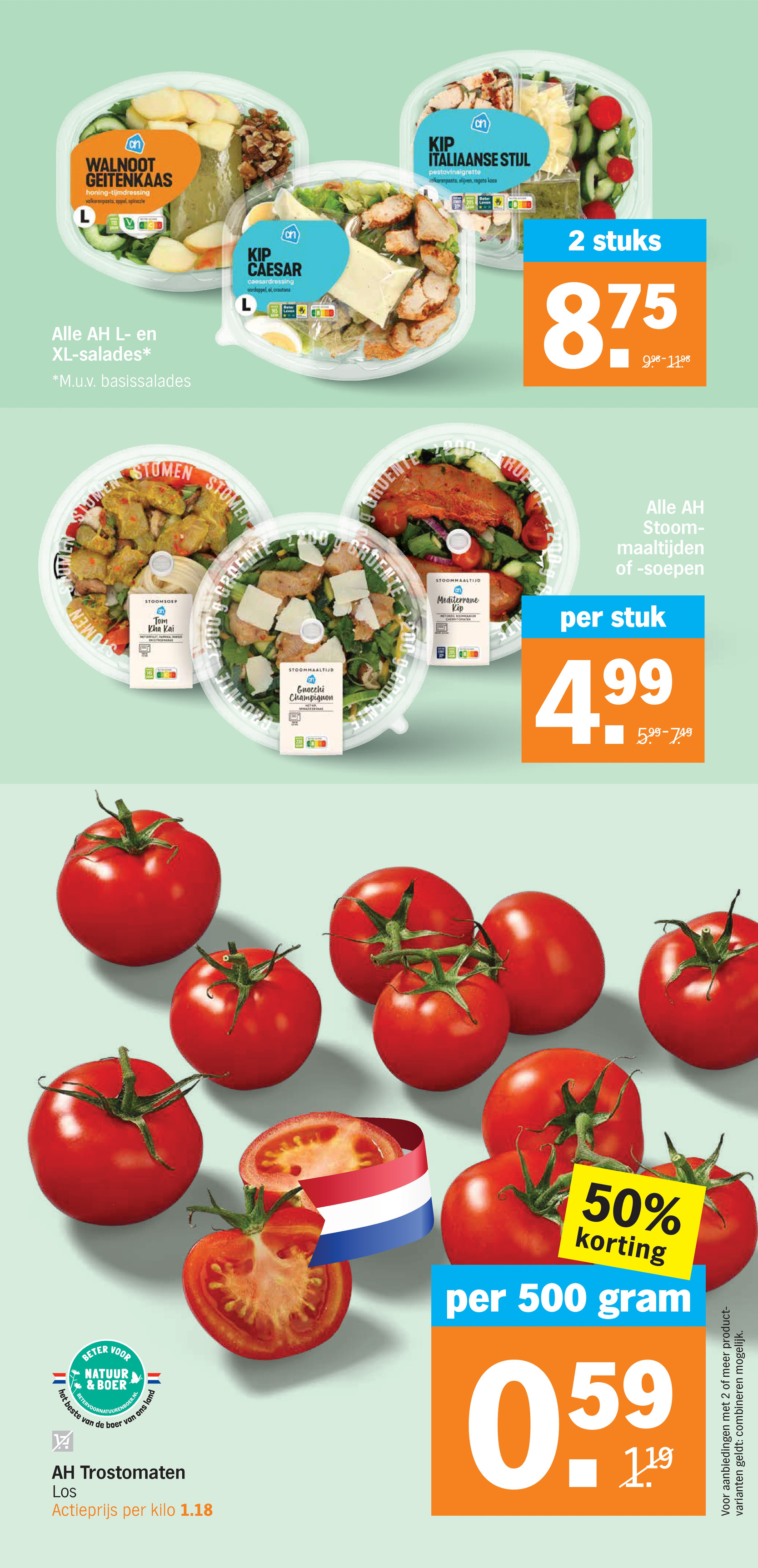 AH Trostomaten, gemarkeerd op pagina 8 van de Albert Heijn folder