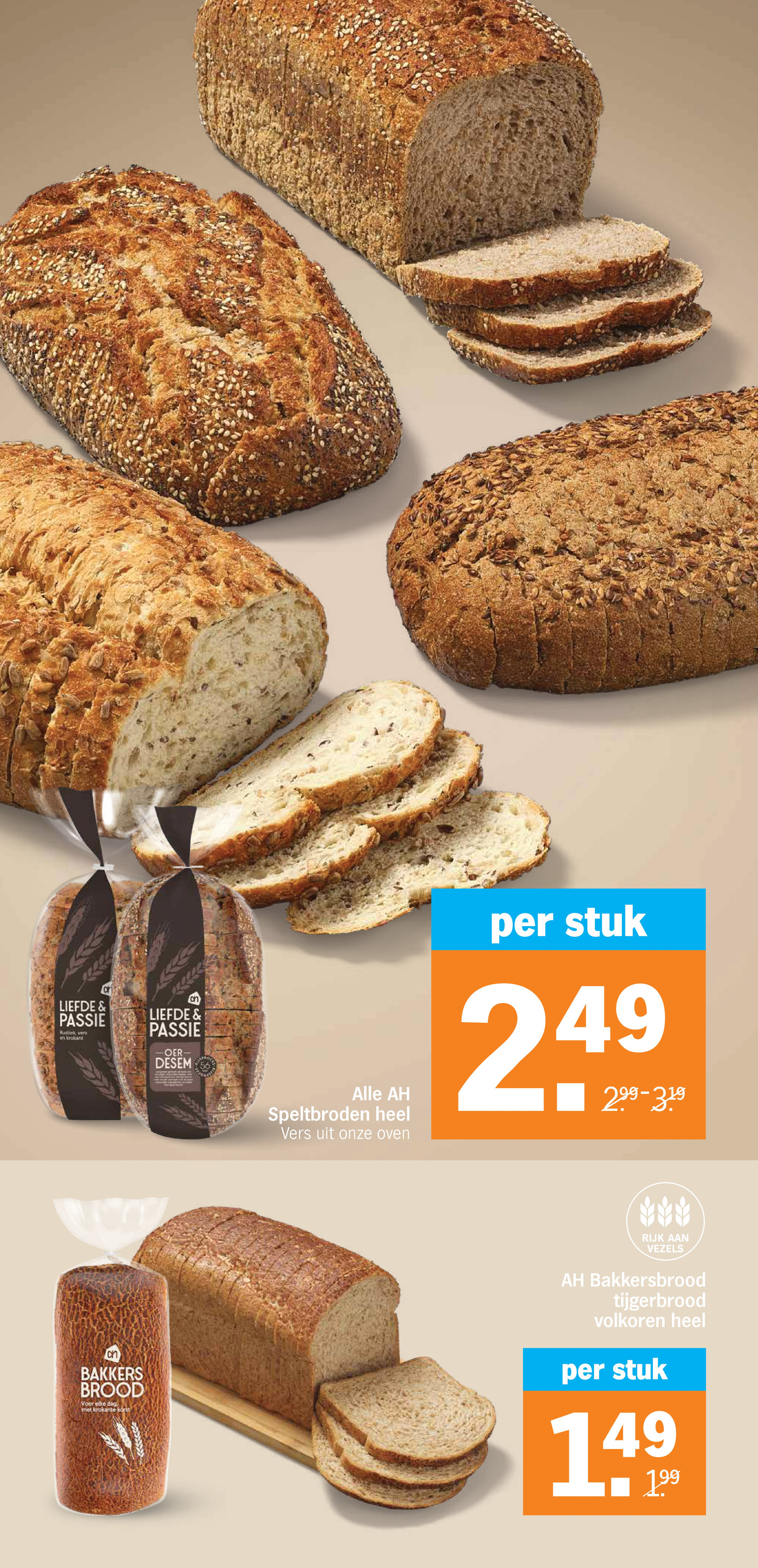 AH Liefde & Passie Speltbroden, gemarkeerd op pagina 12 van de Albert Heijn folder