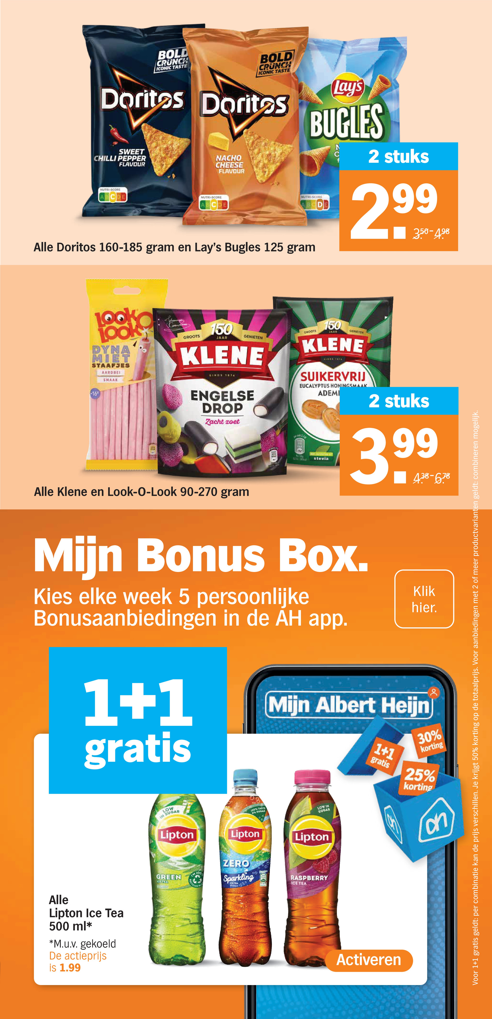 Alle Doritos 160-185 gram en Lay's Bugles 125 gram, gemarkeerd op pagina 22 van de Albert Heijn folder