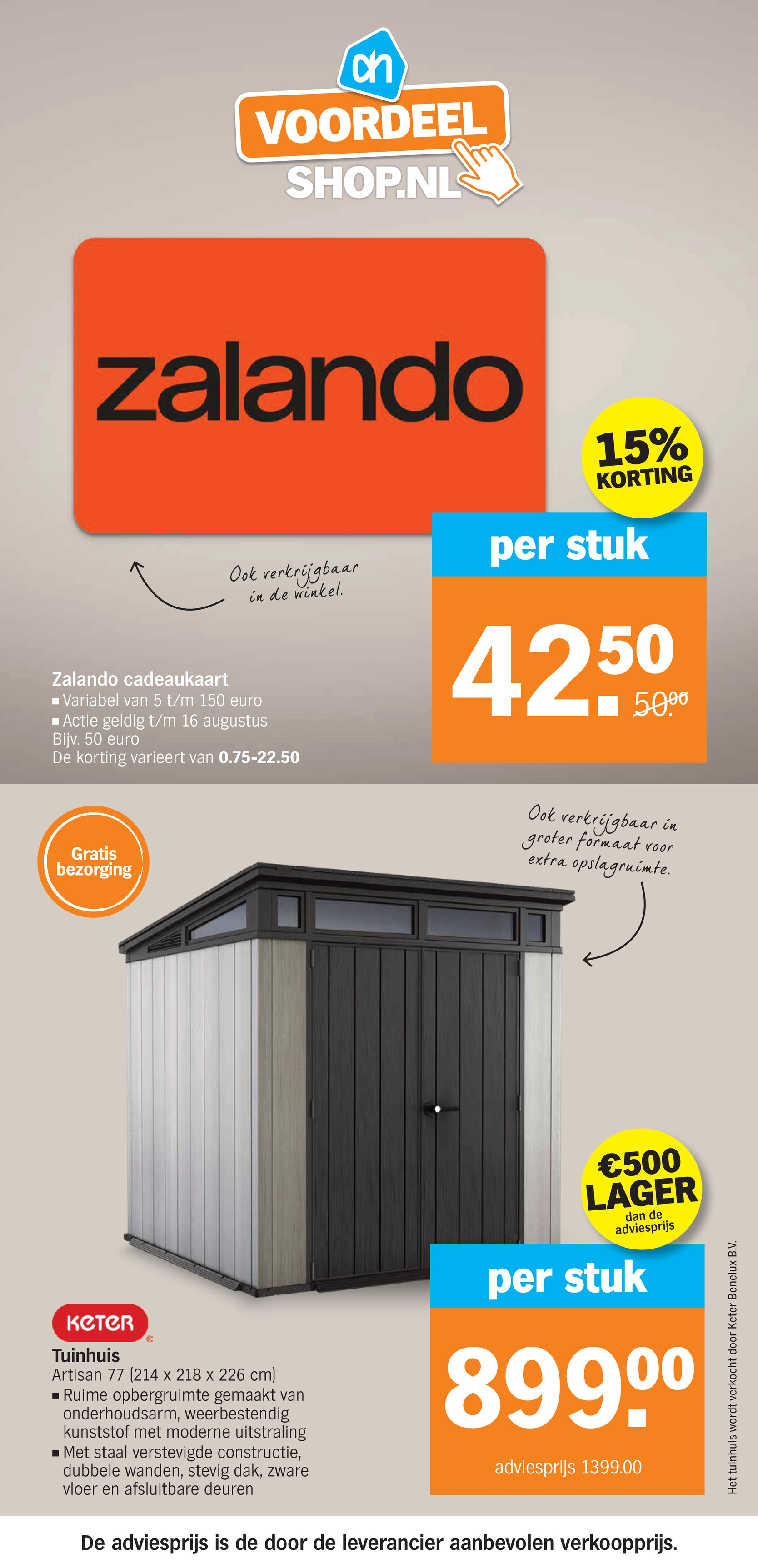 Keter Tuinhuis Artisan 77, gemarkeerd op pagina 38 van de Albert Heijn folder