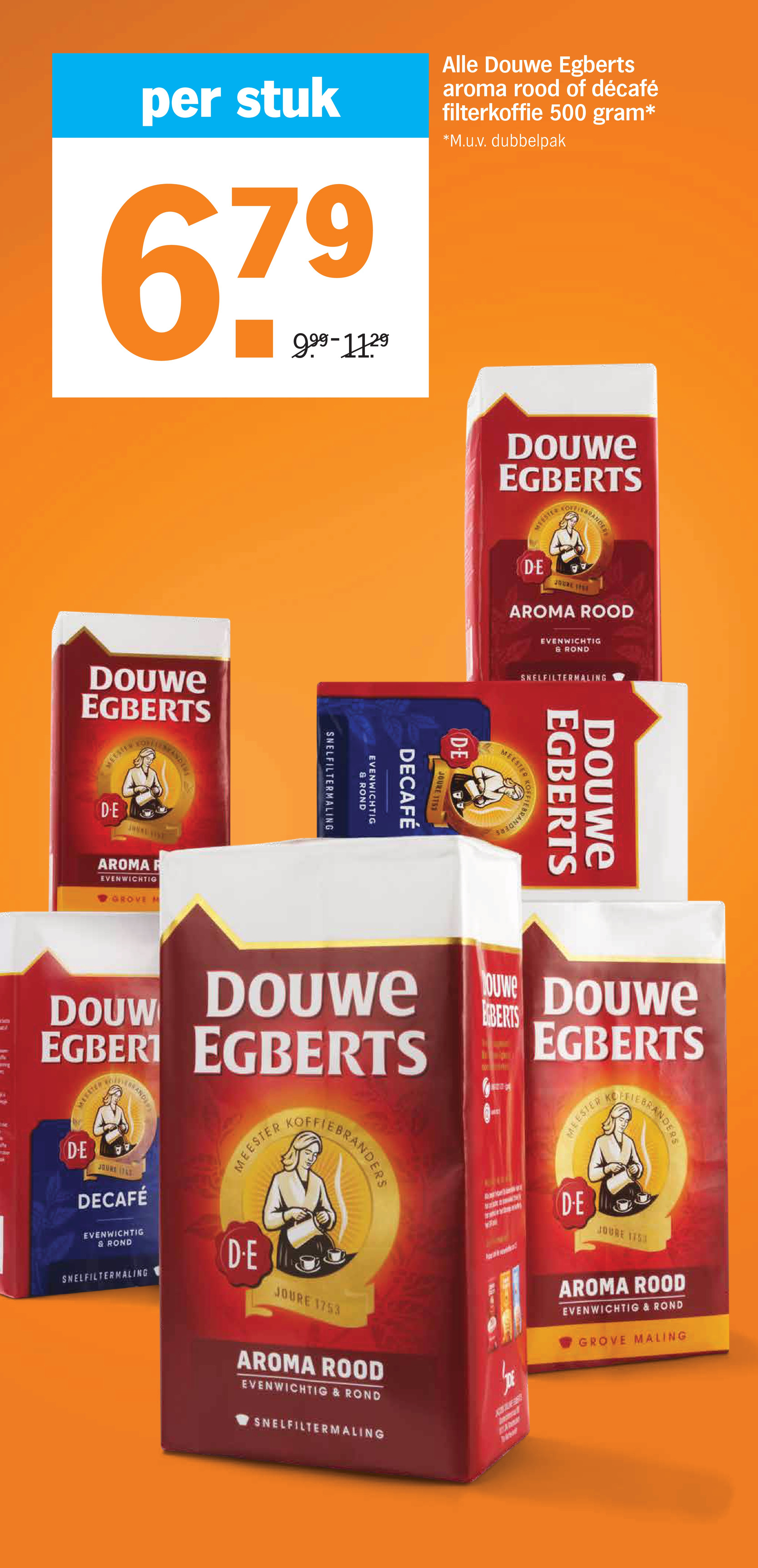 Douwe Egberts aroma rood of décafé filterkoffie 500 gram, gemarkeerd op pagina 2 van de Albert Heijn folder