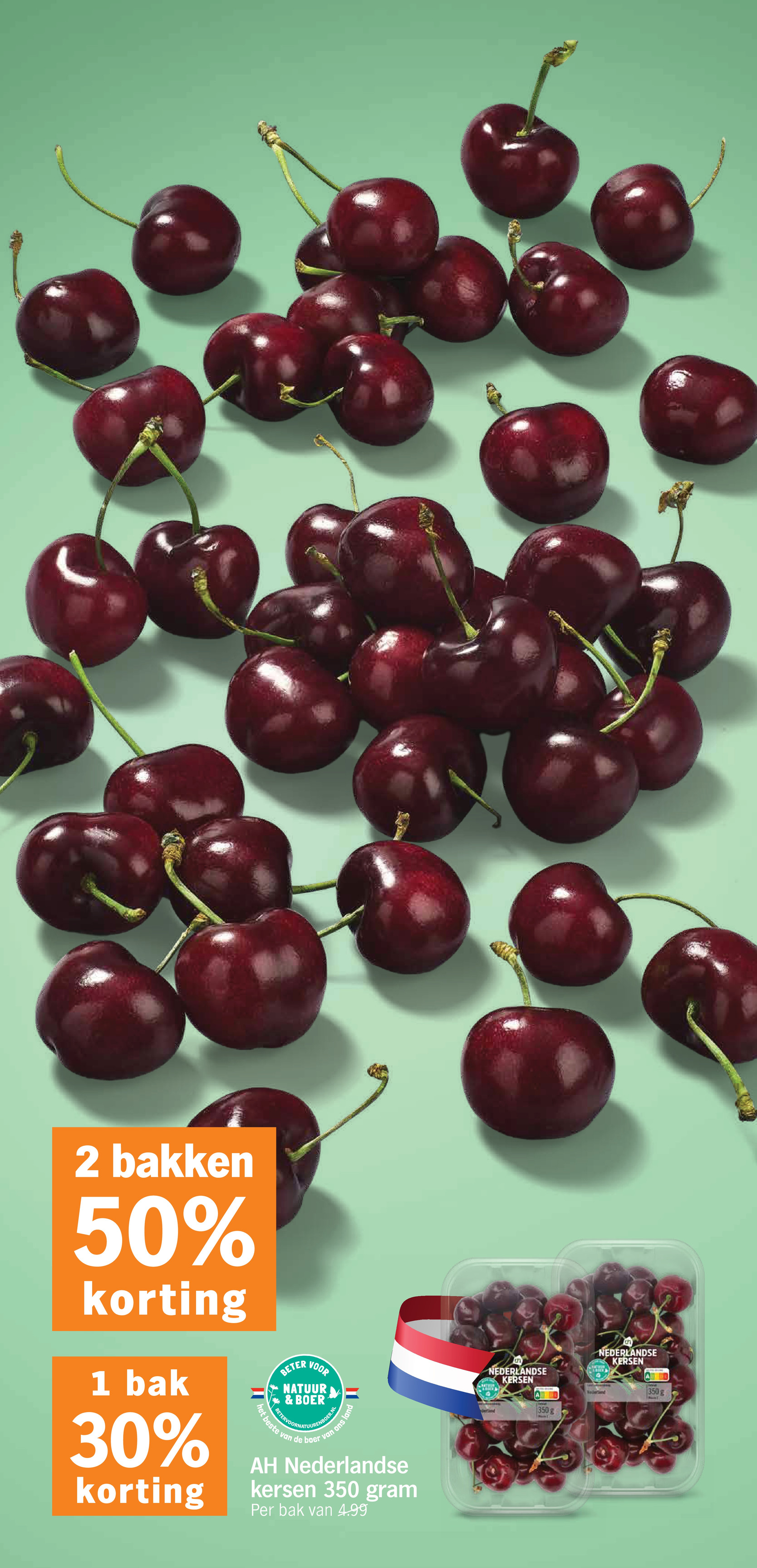 AH Nederlandse kersen, gemarkeerd op pagina 5 van de Albert Heijn folder