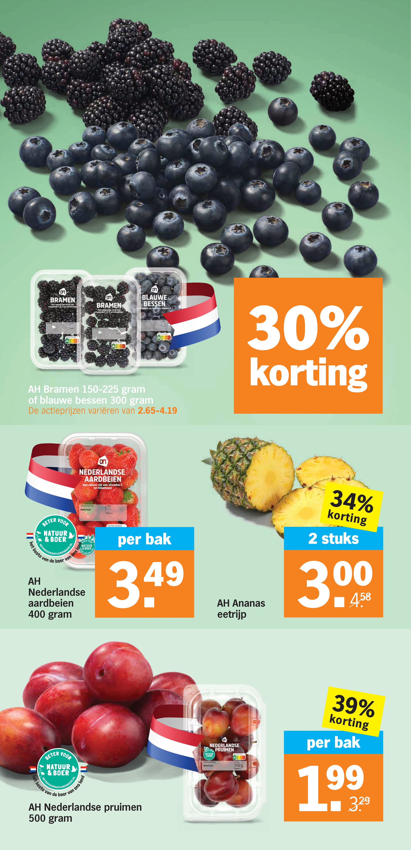 AH Nederlandse aardbeien, gemarkeerd op pagina 6 van de Albert Heijn folder