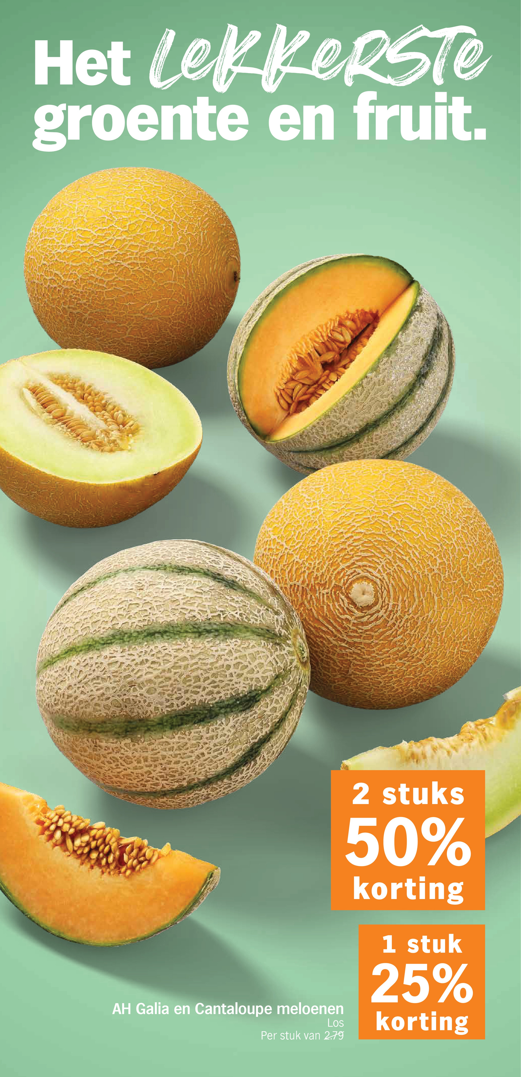 AH Galia en Cantaloupe meloenen, gemarkeerd op pagina 7 van de Albert Heijn folder