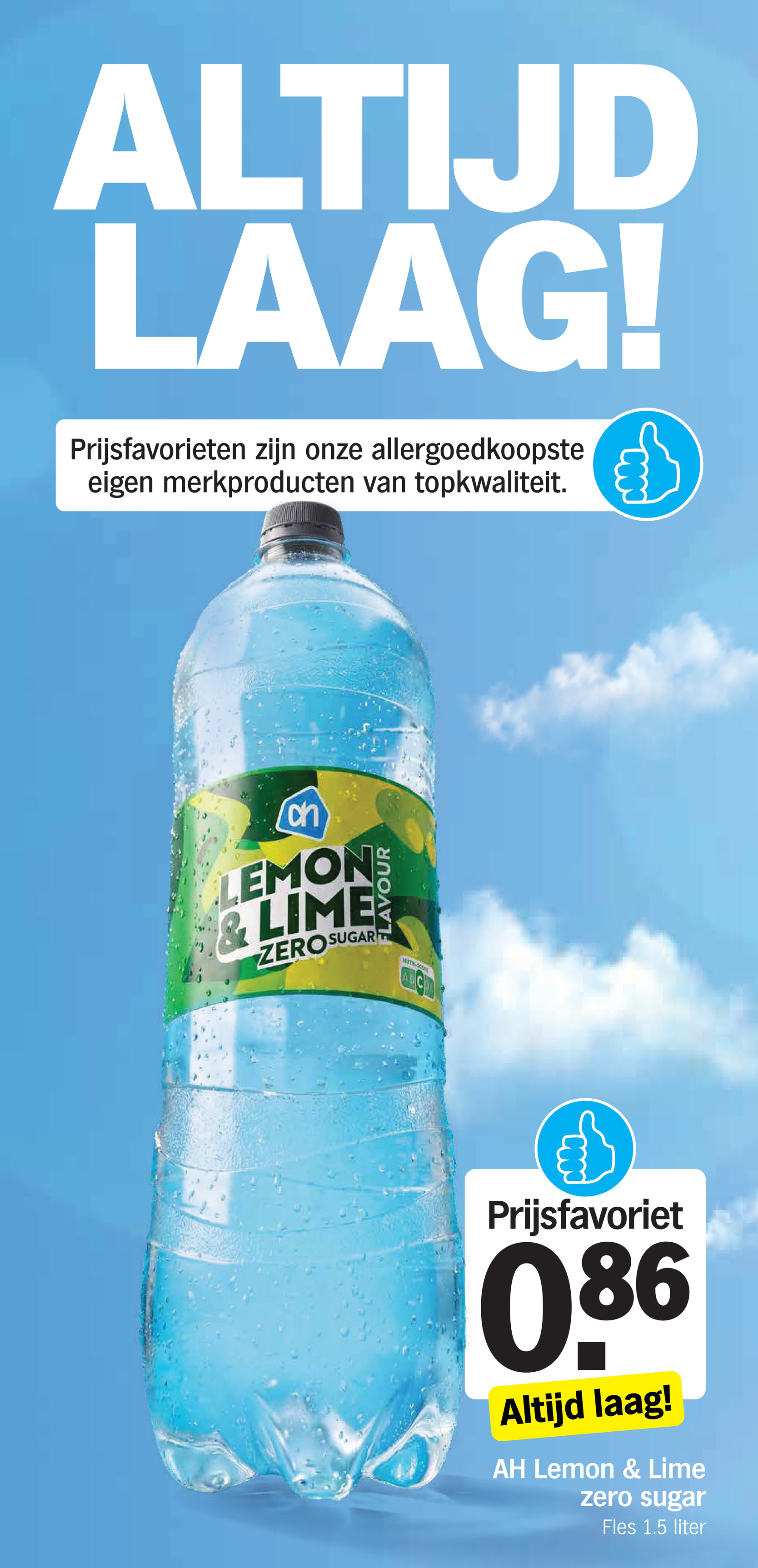 AH Lemon & Lime zero sugar, gemarkeerd op pagina 22 van de Albert Heijn folder