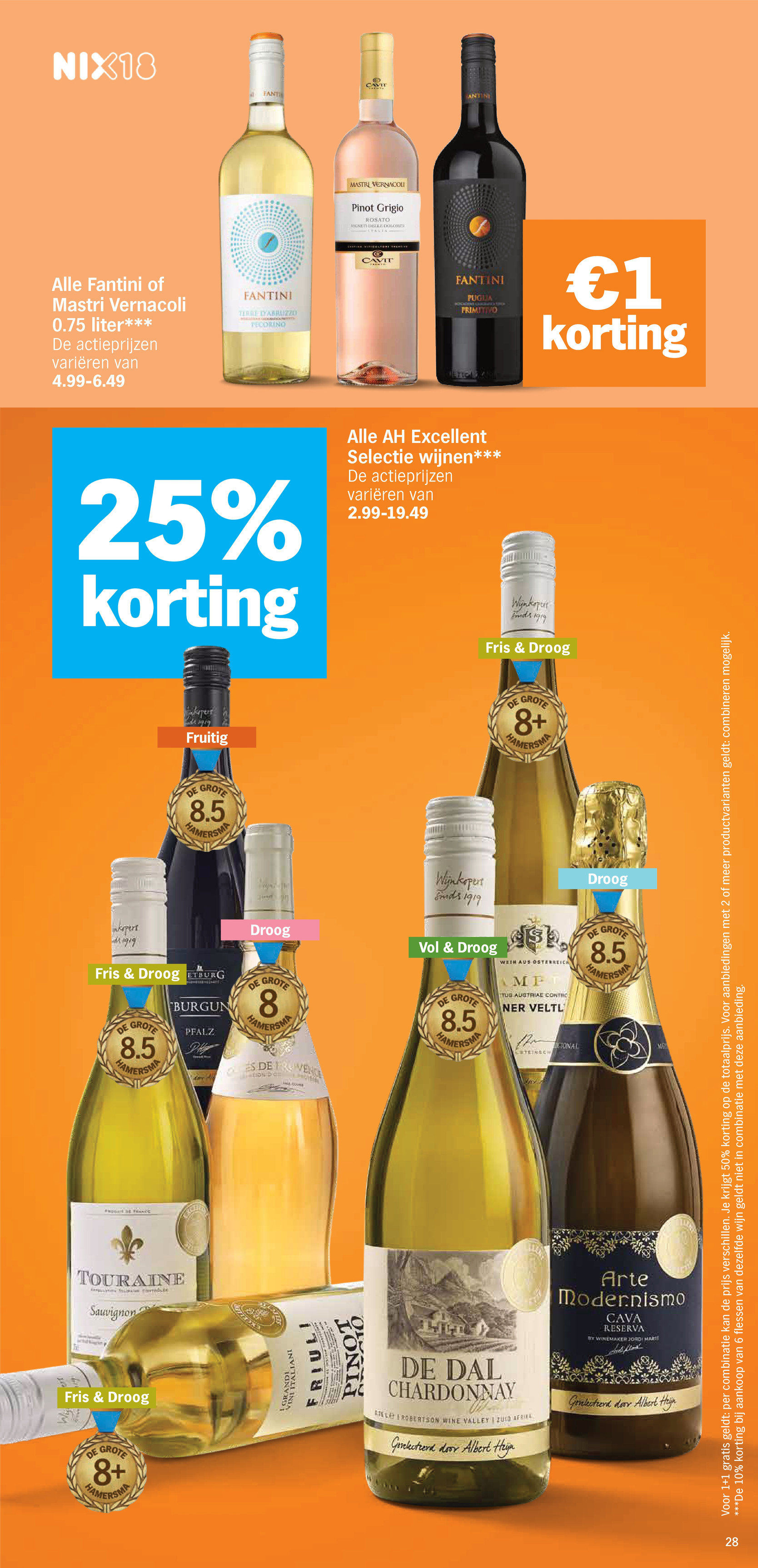 Fantini of Mastri Vernacoli wijn, gemarkeerd op pagina 28 van de Albert Heijn folder