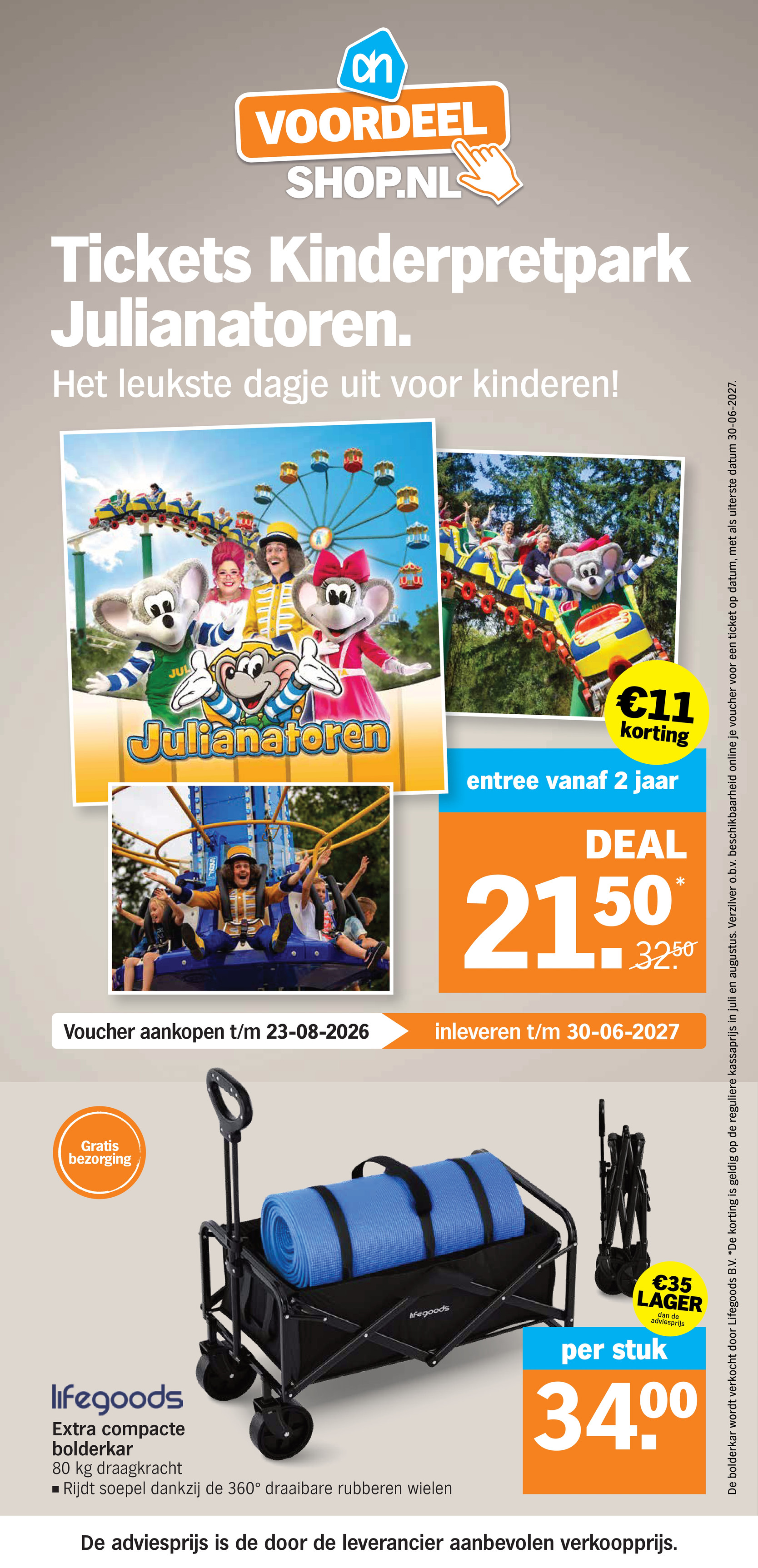 Lifegoods Extra compacte bolderkar, gemarkeerd op pagina 36 van de Albert Heijn folder