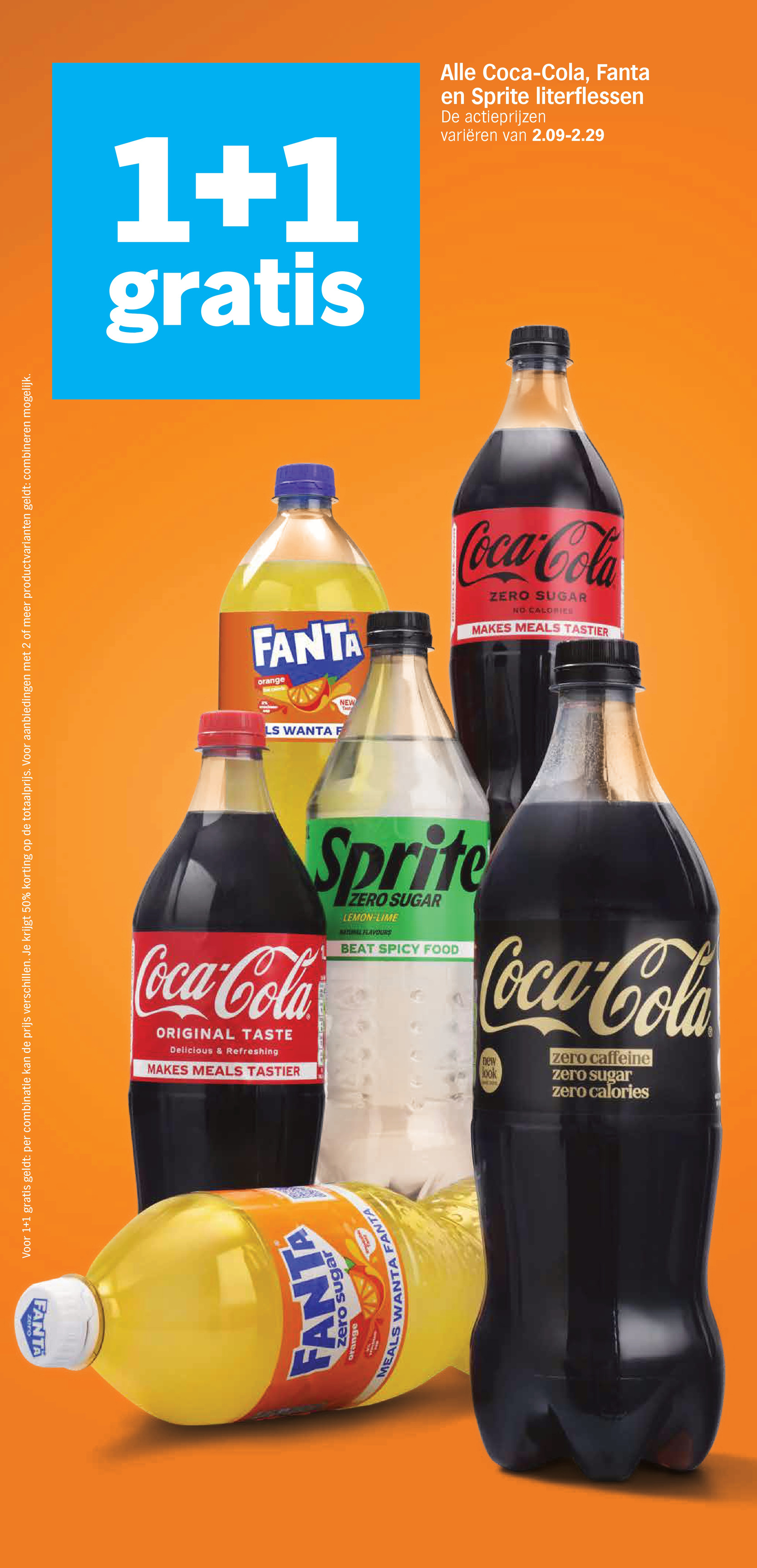 Coca-Cola, Fanta en Sprite literflessen, gemarkeerd op pagina 2 van de Albert Heijn folder