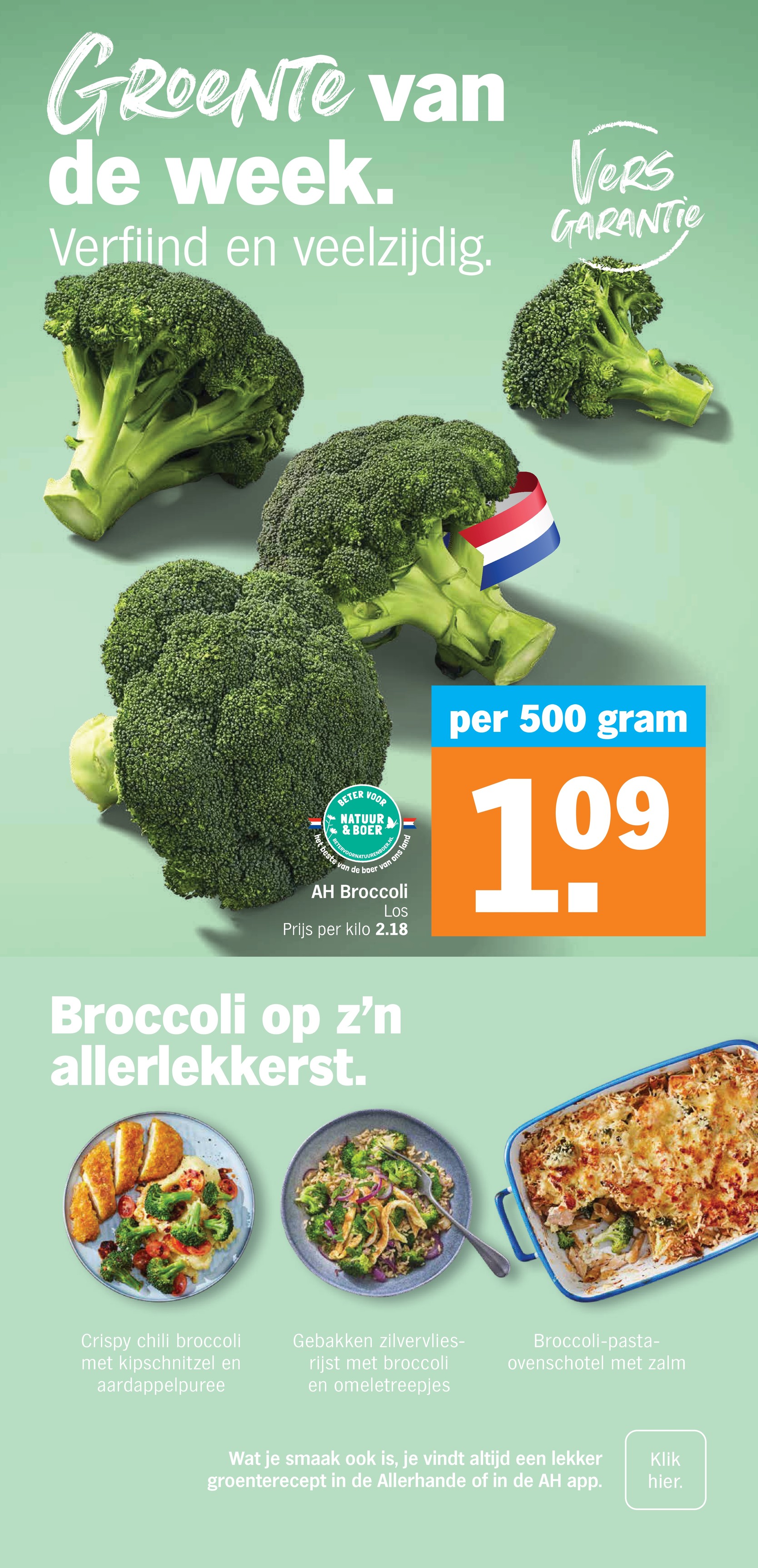 AH Broccoli, gemarkeerd op pagina 9 van de Albert Heijn folder