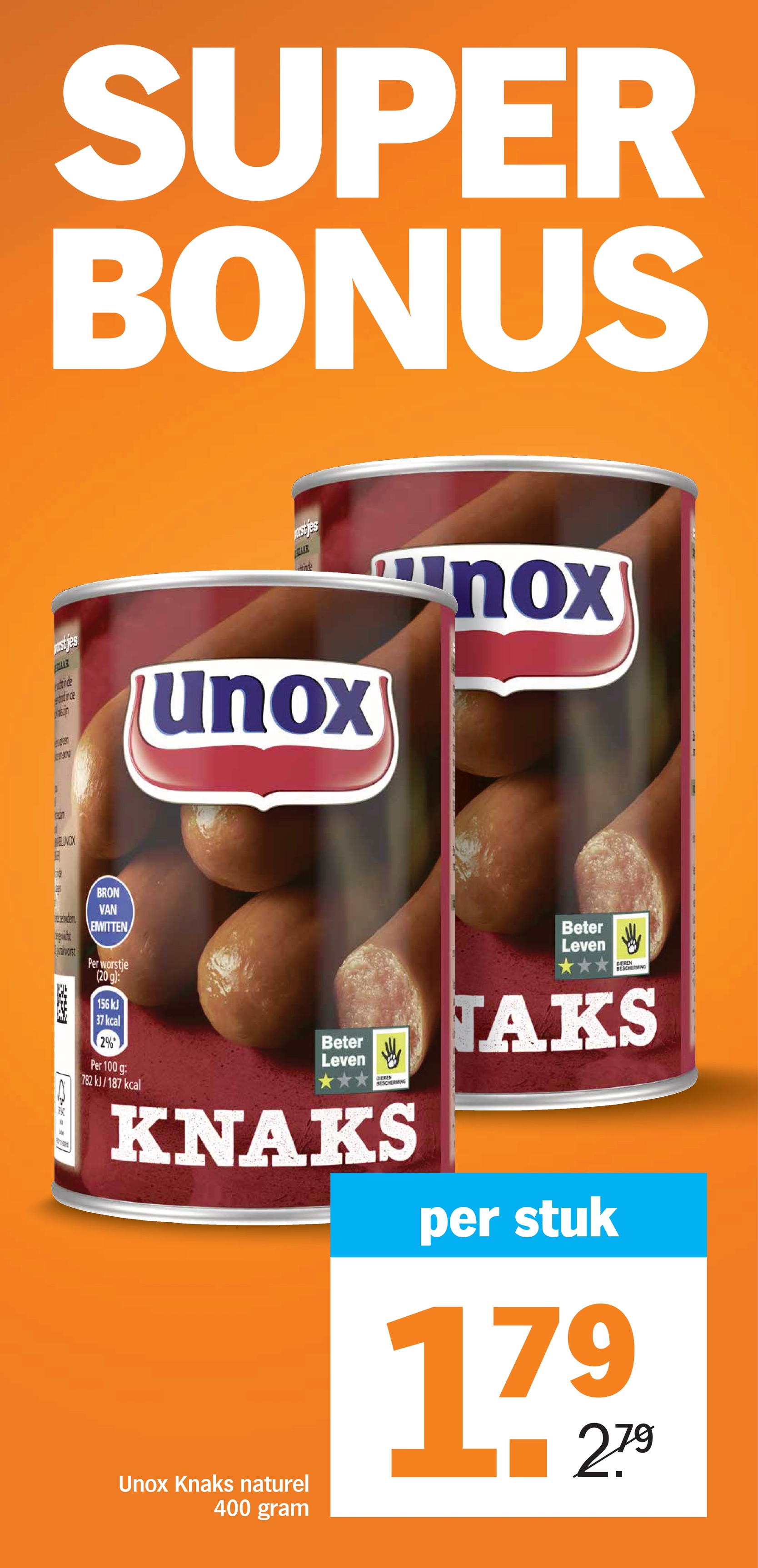 Knaks naturel, gemarkeerd op pagina 16 van de Albert Heijn folder