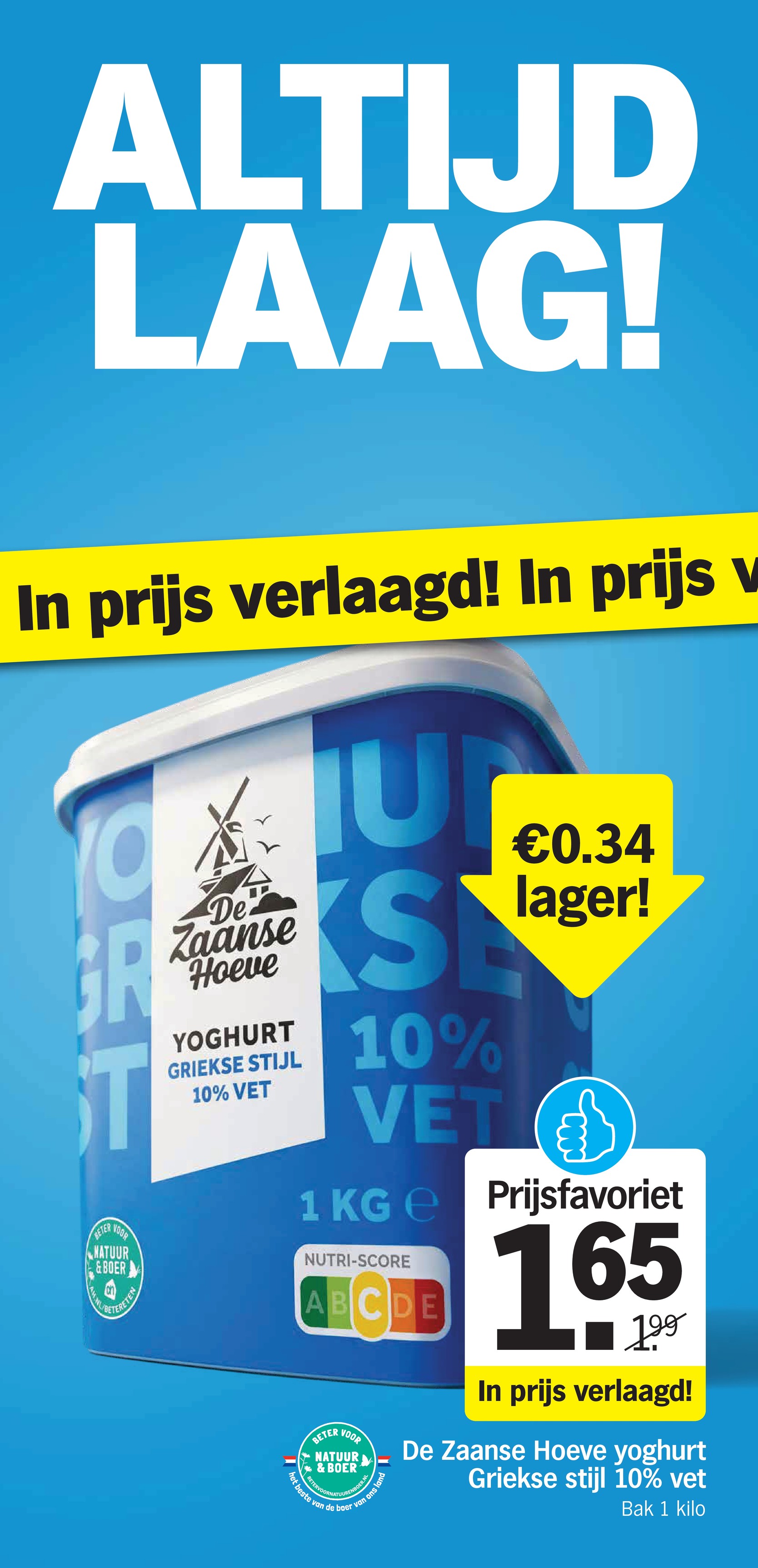 De Zaanse Hoeve yoghurt Griekse stijl 10% vet, gemarkeerd op pagina 21 van de Albert Heijn folder