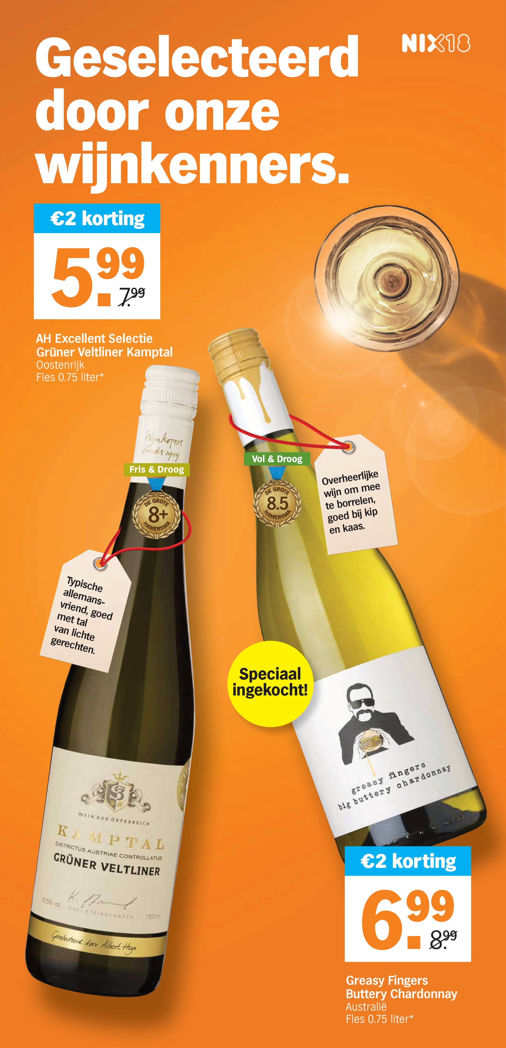 AH Excellent Selectie Grüner Veltliner Kamptal, gemarkeerd op pagina 32 van de Albert Heijn folder
