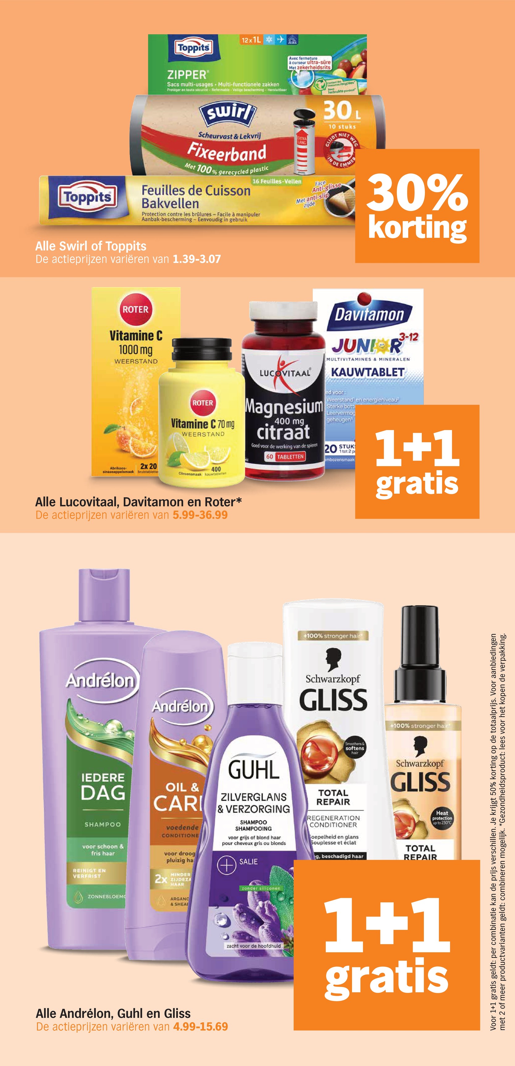 Swirl en Toppits huishoudartikelen, gemarkeerd op pagina 39 van de Albert Heijn folder