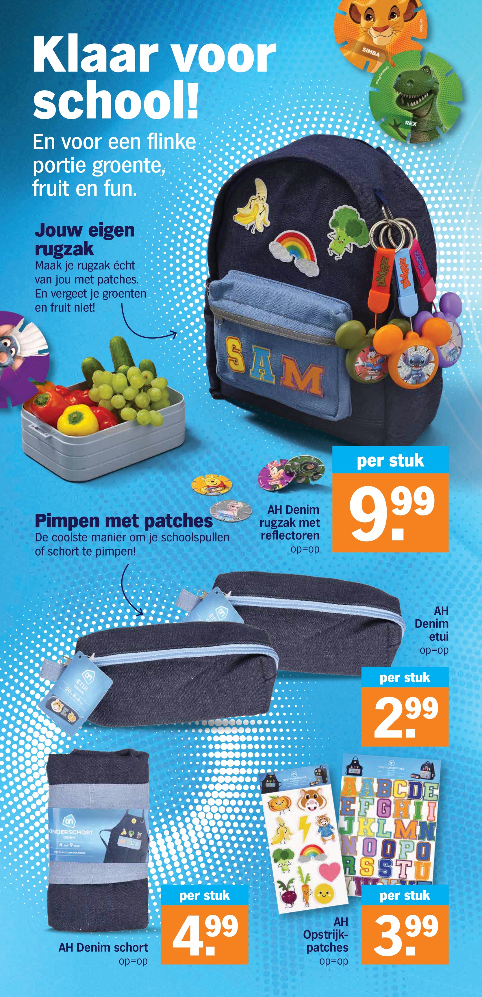 AH Denim rugzak met reflectoren, gemarkeerd op pagina 40 van de Albert Heijn folder