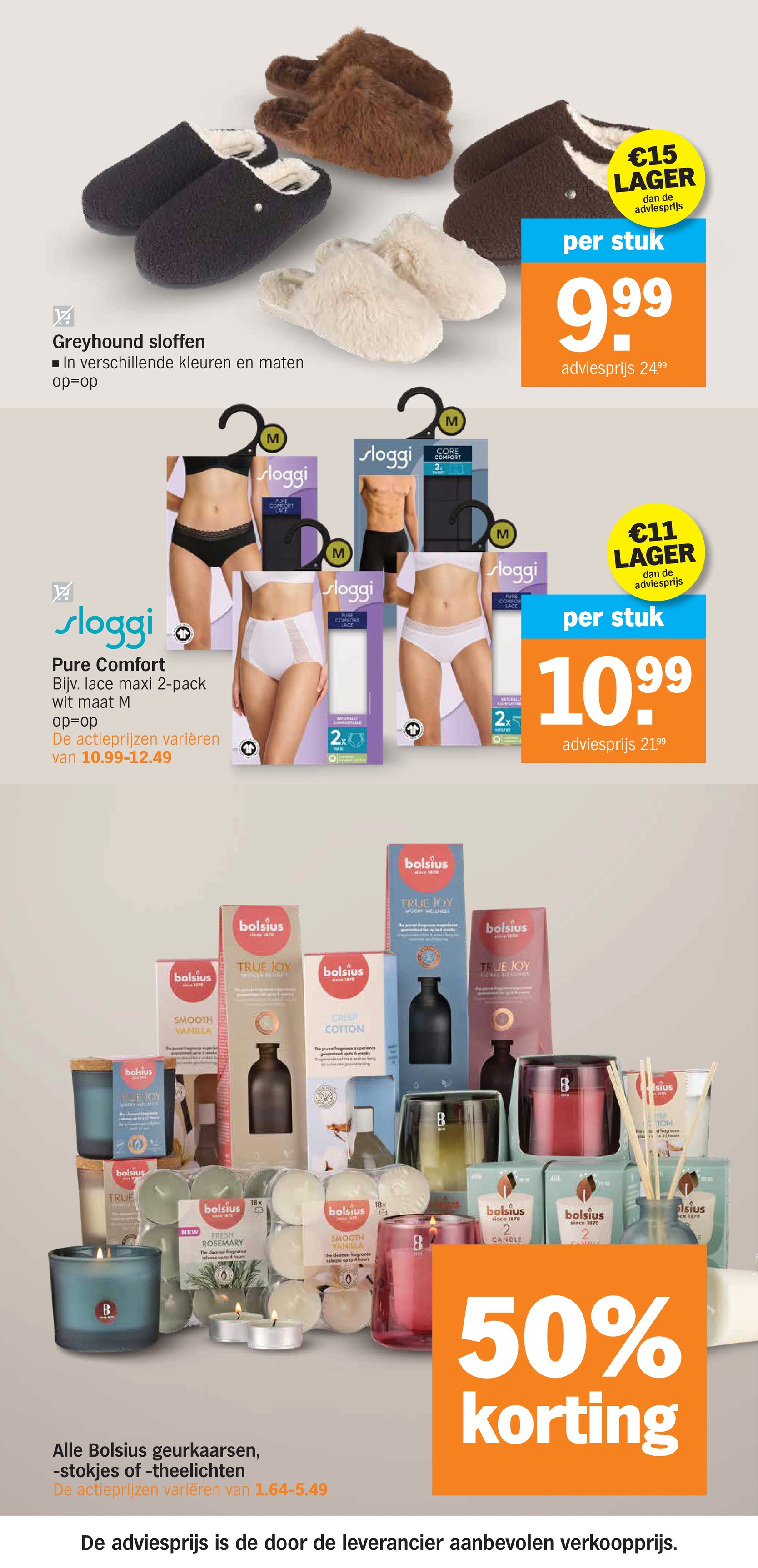 Pure Comfort ondergoed, gemarkeerd op pagina 42 van de Albert Heijn folder