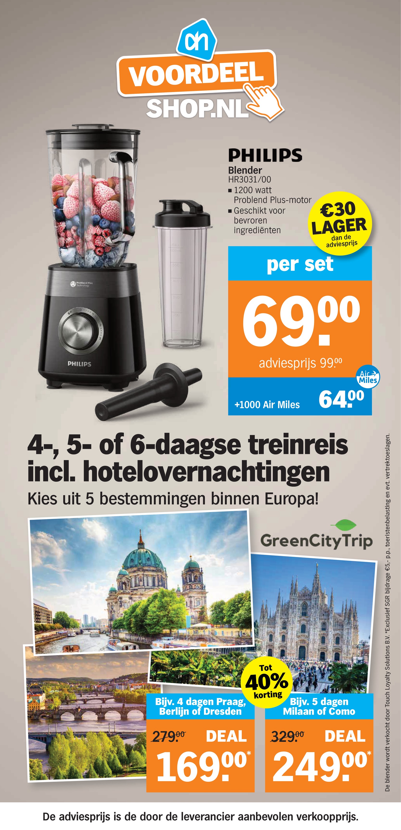 4-daagse treinreis Praag, Berlijn of Dresden, gemarkeerd op pagina 43 van de Albert Heijn folder