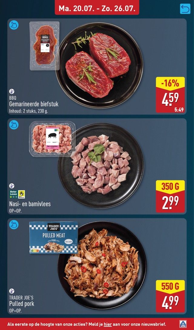 Trader Joe's Pulled pork, gemarkeerd op pagina 9 van de Aldi folder