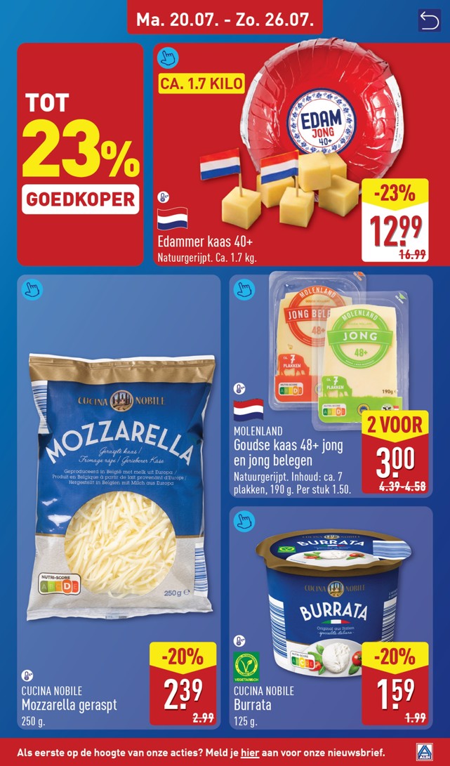 Mozzarella geraspt, gemarkeerd op pagina 11 van de Aldi folder