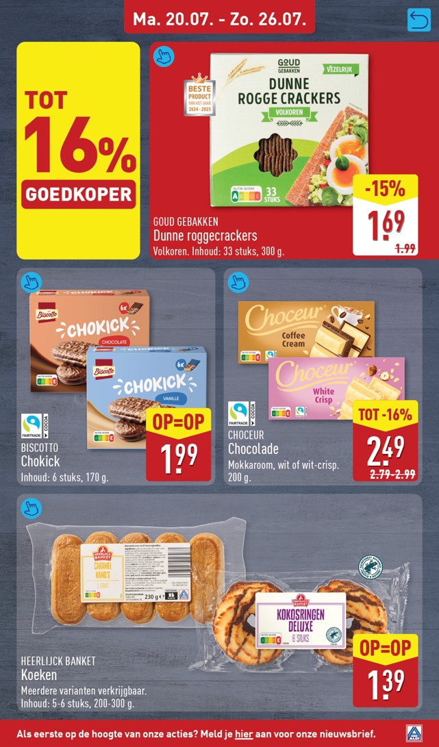 Biscotto Chokick, gemarkeerd op pagina 13 van de Aldi folder