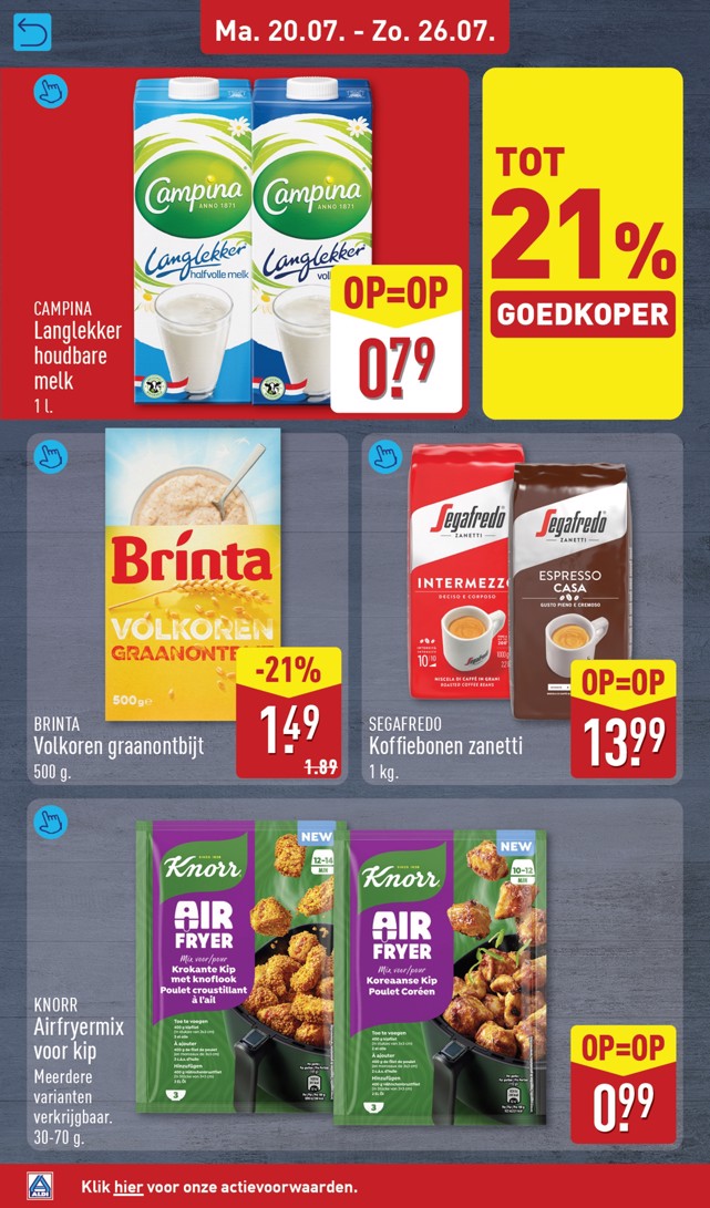 Segafredo Koffiebonen, gemarkeerd op pagina 20 van de Aldi folder