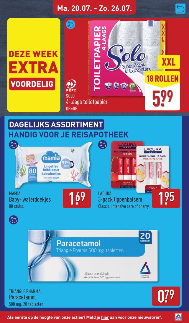 Triangle Pharma Paracetamol, gemarkeerd op pagina 23 van de Aldi folder