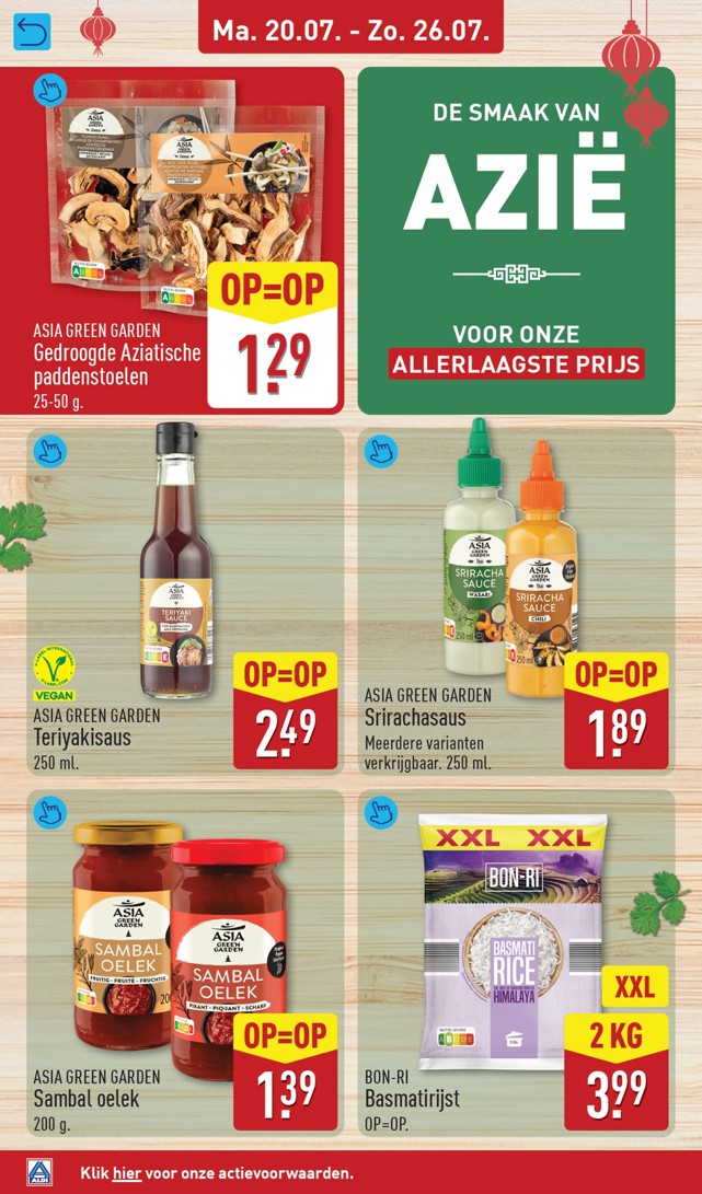 Gedroogde Aziatische paddenstoelen, gemarkeerd op pagina 24 van de Aldi folder