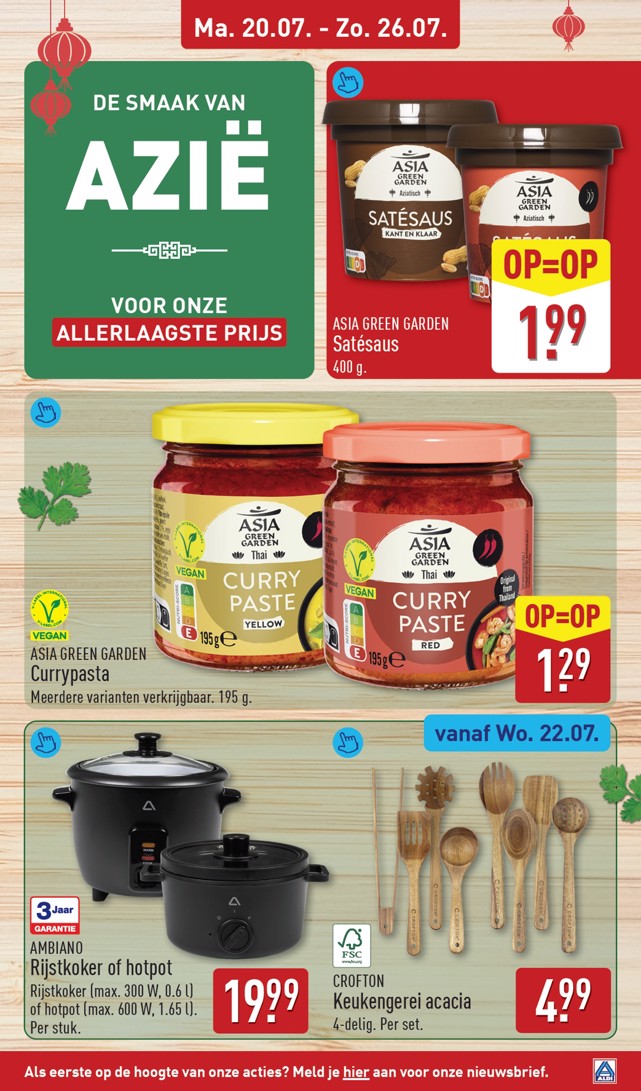 Asia Green Garden Satésaus, gemarkeerd op pagina 25 van de Aldi folder