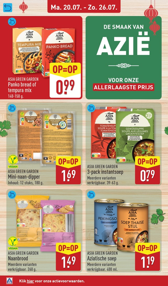 Asia Green Garden 3-pack instantsoep, gemarkeerd op pagina 34 van de Aldi folder