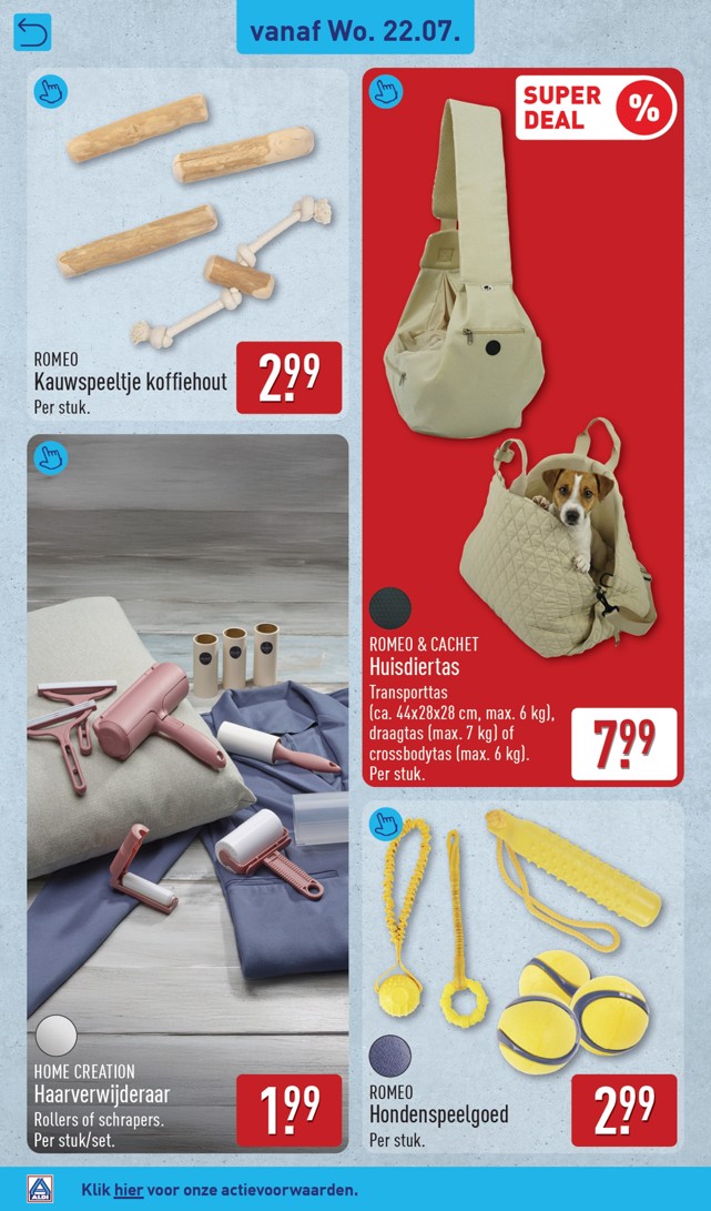 Romeo & Cachet Huisdiertas, gemarkeerd op pagina 40 van de Aldi folder