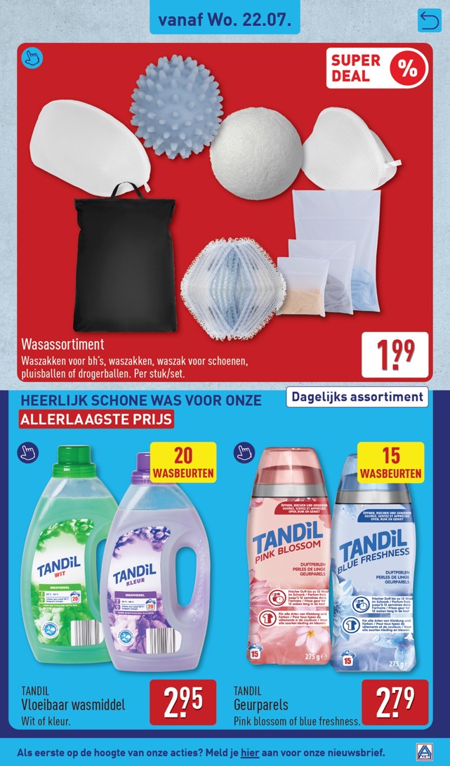 Wasassortiment, gemarkeerd op pagina 43 van de Aldi folder