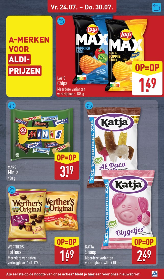 Lay's Chips, gemarkeerd op pagina 49 van de Aldi folder