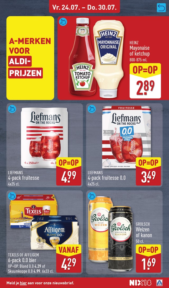 Grolsch Weizen of kanon, gemarkeerd op pagina 51 van de Aldi folder