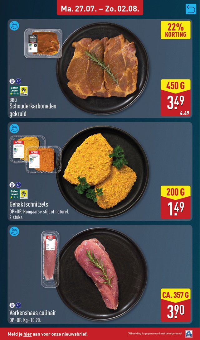 Gehaktschnitzels, gemarkeerd op pagina 9 van de Aldi folder