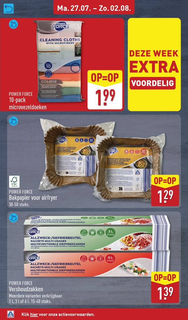 Power Force Bakpapier voor airfryer, gemarkeerd op pagina 18 van de Aldi folder