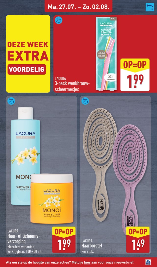 Lacura Haar- of lichaamsverzorging, gemarkeerd op pagina 19 van de Aldi folder