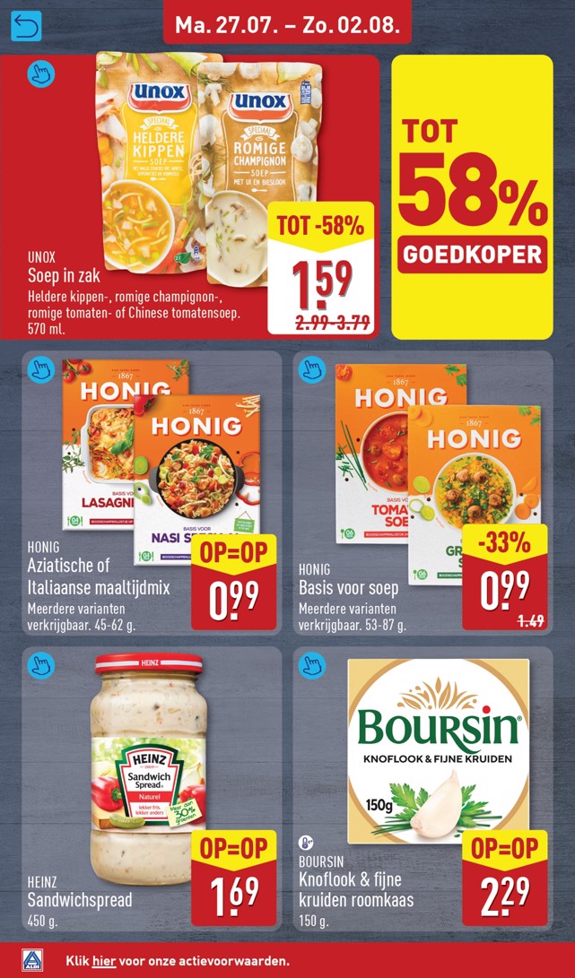Honig Basis voor soep, gemarkeerd op pagina 20 van de Aldi folder