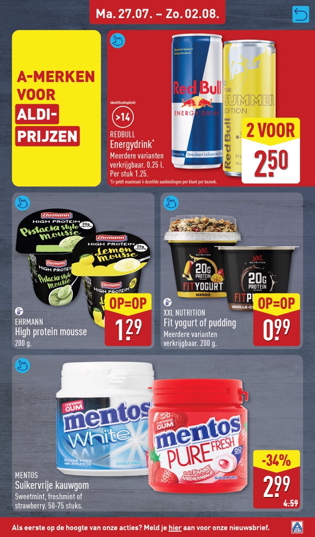 Ehrmann High protein mousse, gemarkeerd op pagina 21 van de Aldi folder