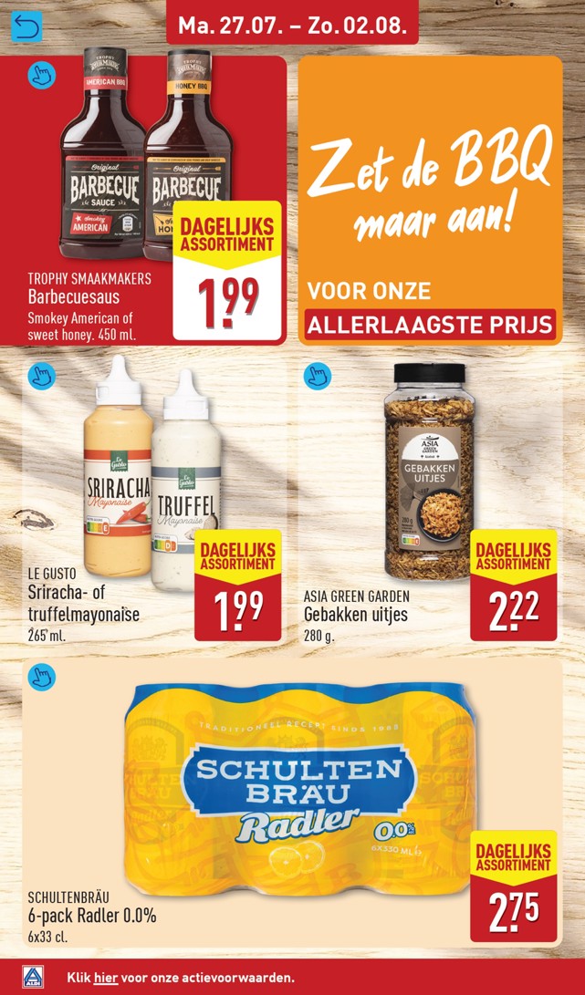 Trophy Smaakmakers Barbecuesaus, gemarkeerd op pagina 26 van de Aldi folder