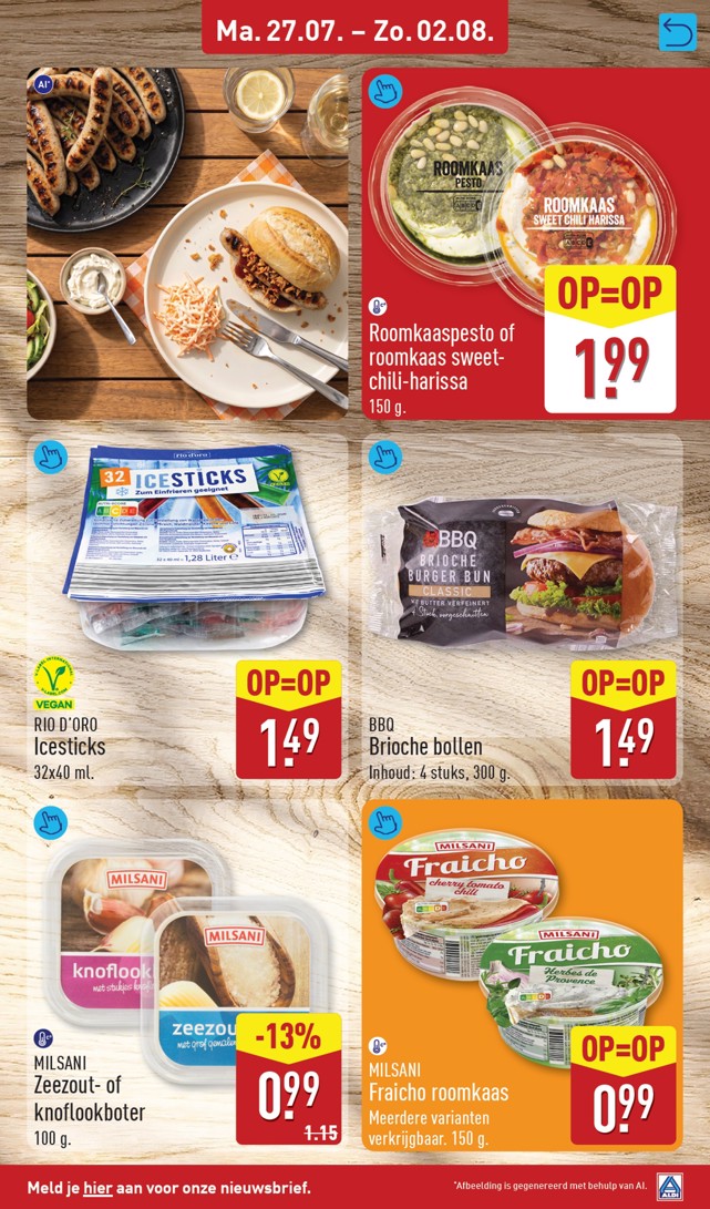 BBQ Brioche bollen, gemarkeerd op pagina 27 van de Aldi folder