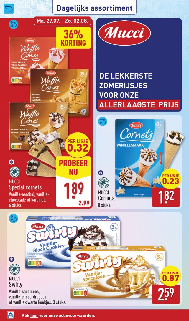 Mucci Cornets, gemarkeerd op pagina 28 van de Aldi folder
