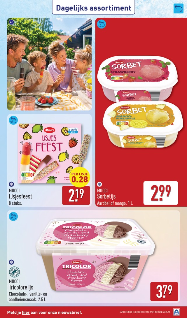MUCCI IJsjesfeest, gemarkeerd op pagina 31 van de Aldi folder