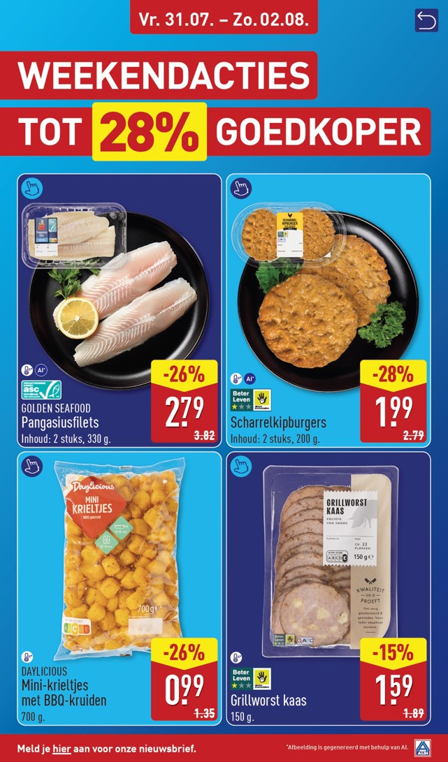 Grillworst kaas, gemarkeerd op pagina 45 van de Aldi folder