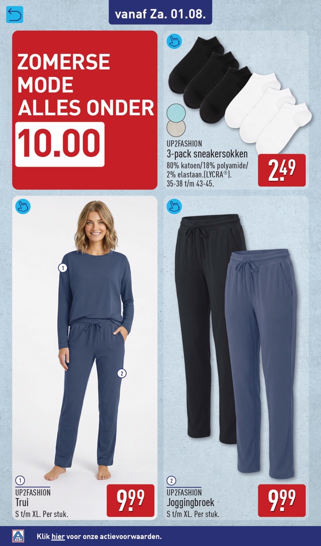 Joggingbroek, gemarkeerd op pagina 54 van de Aldi folder