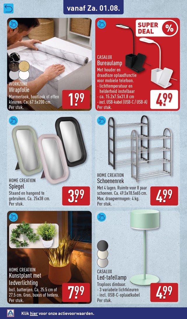 Bureaulamp, gemarkeerd op pagina 56 van de Aldi folder