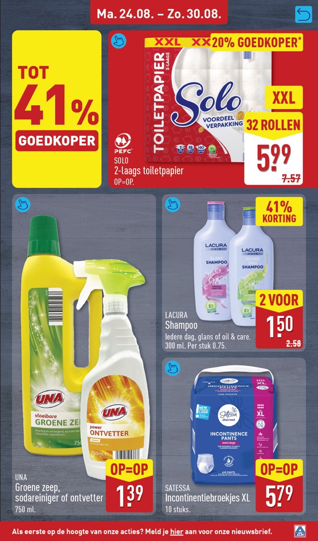 Lacura Shampoo, gemarkeerd op pagina 21 van de Aldi folder