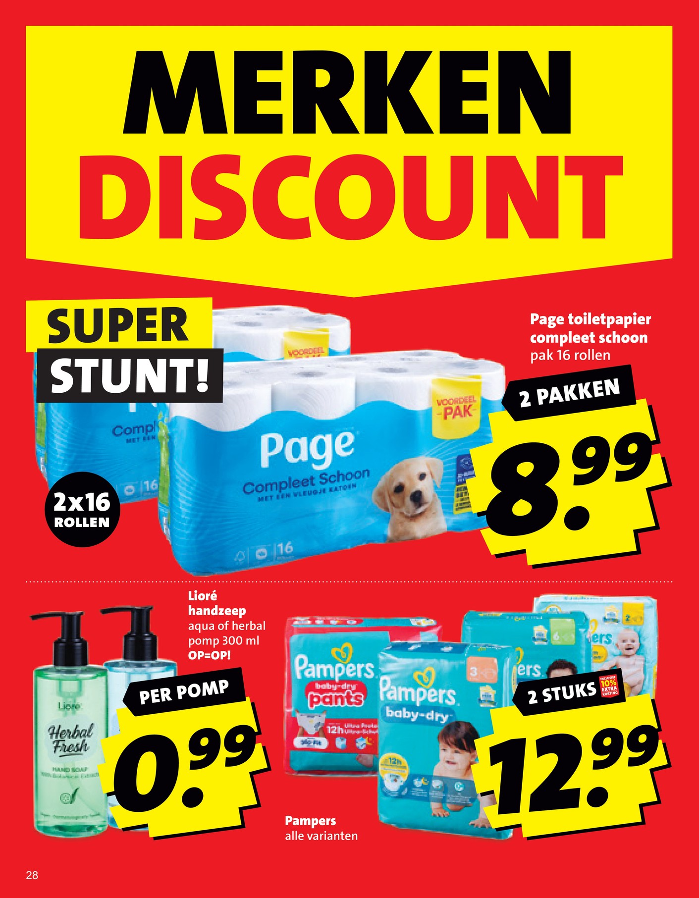 Page toiletpapier compleet schoon, gemarkeerd op pagina 28 van de Boni folder