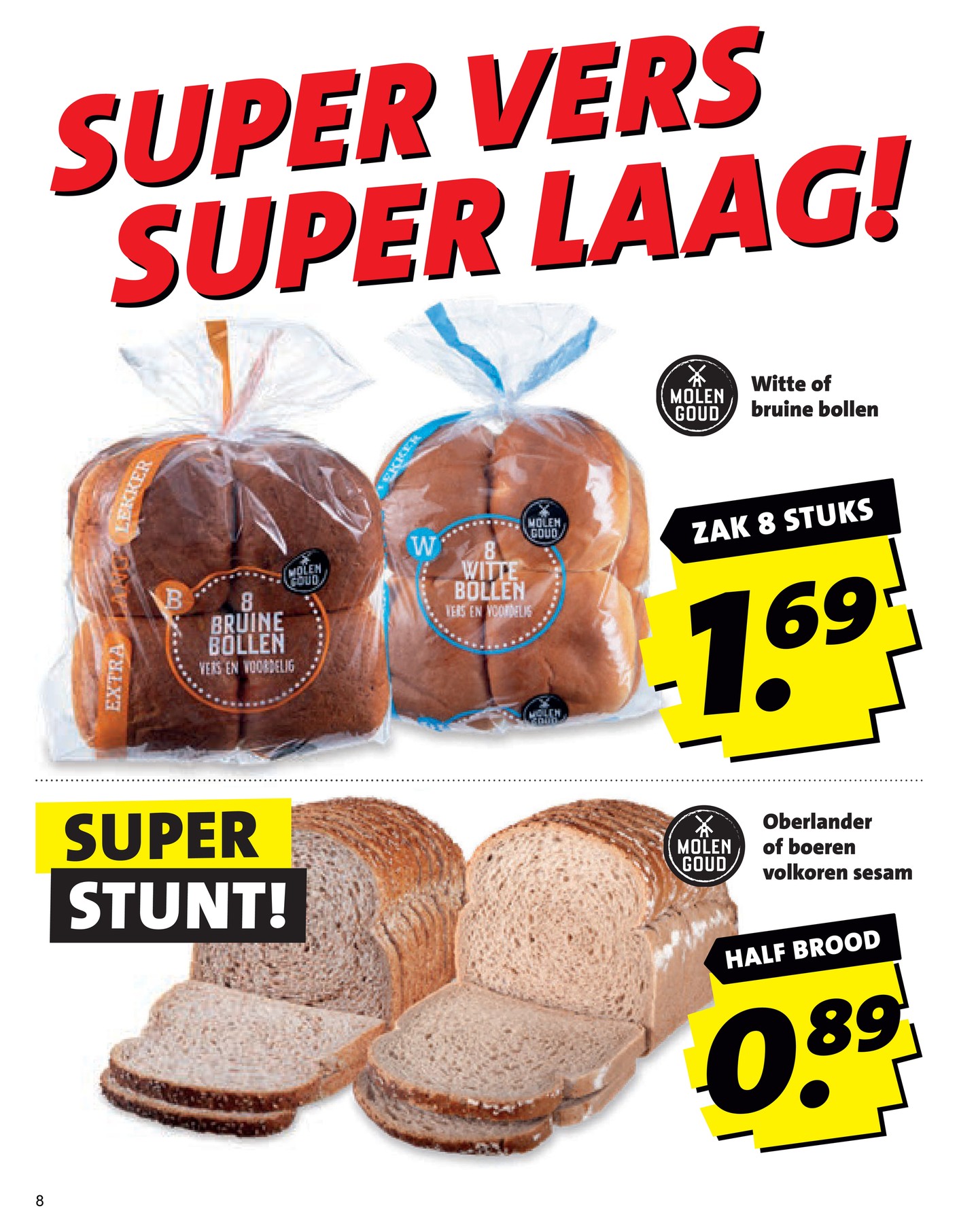 Molen Goud Witte of bruine bollen, gemarkeerd op pagina 8 van de Boni folder