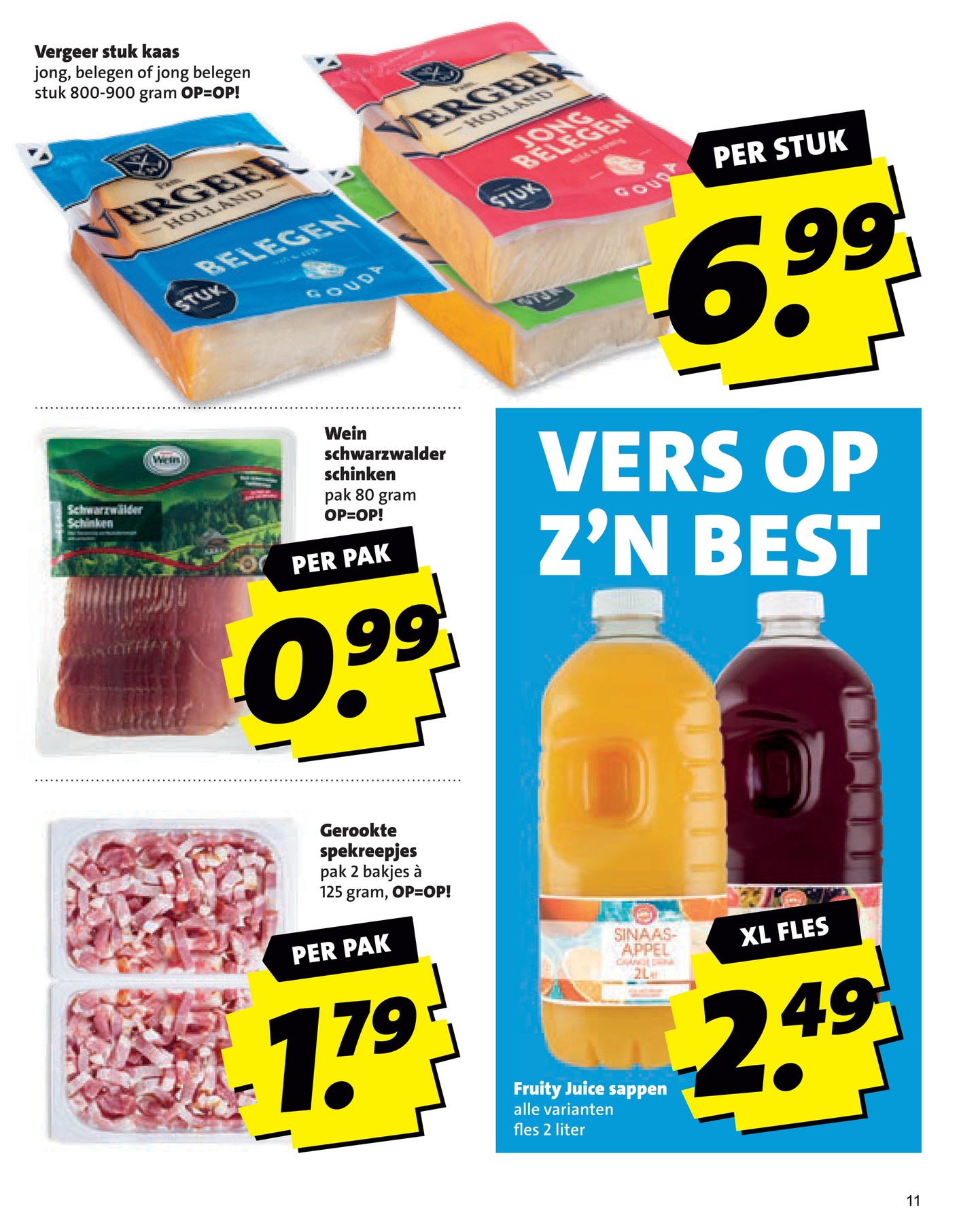 Kaas (jong, belegen of jong belegen), gemarkeerd op pagina 11 van de Boni folder