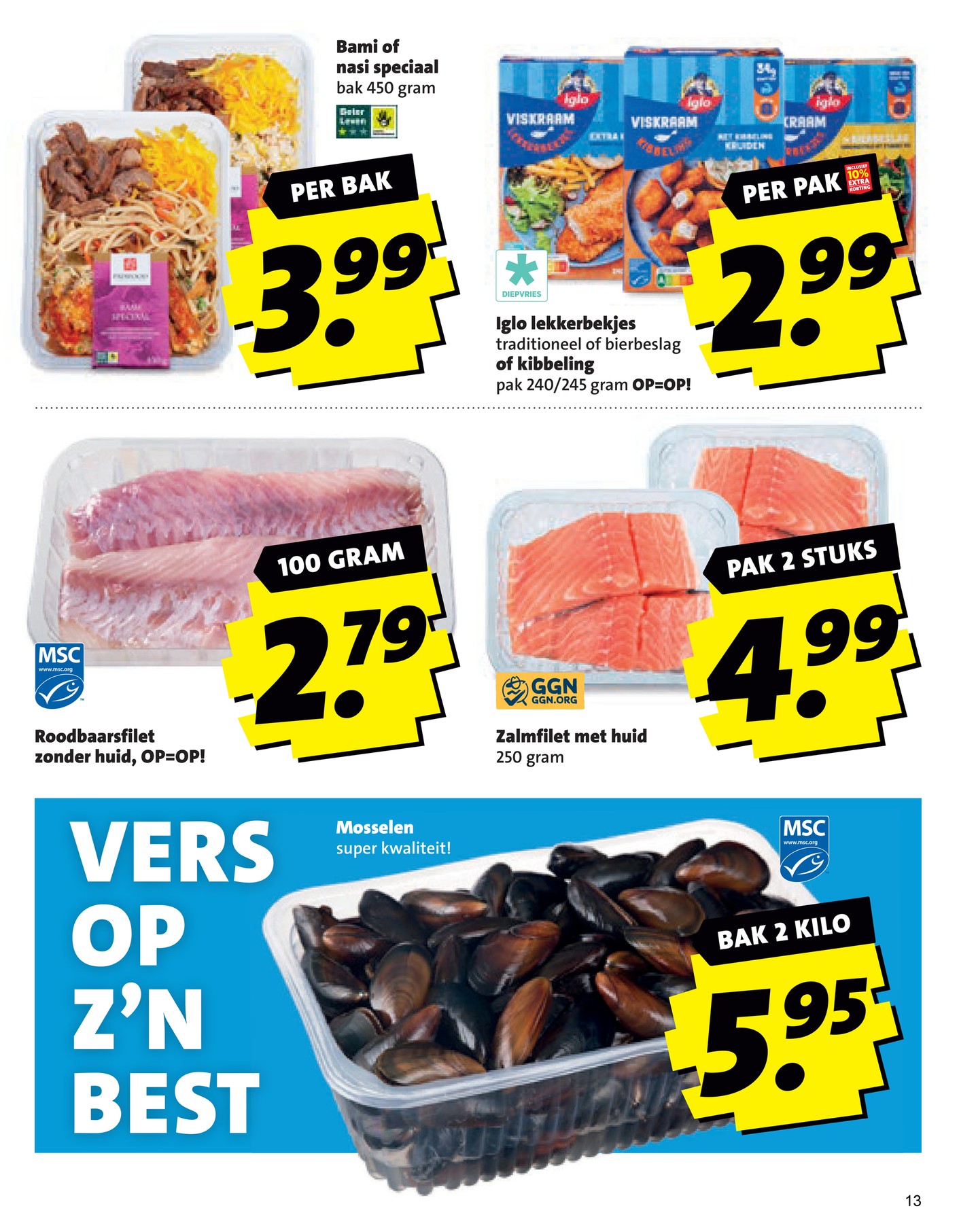 Mosselen, gemarkeerd op pagina 13 van de Boni folder